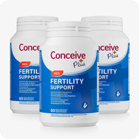 Conceive Plus Men's Fertility Support (FR) triple-pack of blue and white supplement bottles featuring French and Dutch bilingual labeling, each containing 60 capsules with essential vitamins, zinc, and antioxidants to support male reproductive function and fertility.