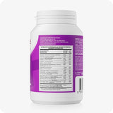 For Conceive Plus Ovulation Pack - Fertility + Ovulation Support (FR), image of side panel of Women Fertility Support bottle featuring detailed nutritional facts in French, Dutch, and German, with vitamin and mineral content per serving listed on a purple label alongside distributor contact information and a barcode.