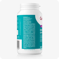 For Conceive Plus Ovulation Pack - Fertility + Ovulation Support (FR), image of Women Ovulation Support bottle side view showing manufacturer contact details, barcode, and bilingual French and Dutch precautionary statements printed on a teal background with a listed net weight of 93g.