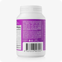 For Conceive Plus Ovulation Pack - Fertility + Ovulation Support (FR), back view of Women Fertility Support bottle featuring detailed ingredient list, nutritional values, usage instructions, allergy warnings, and barcode, with bilingual French and Dutch text on a purple label.